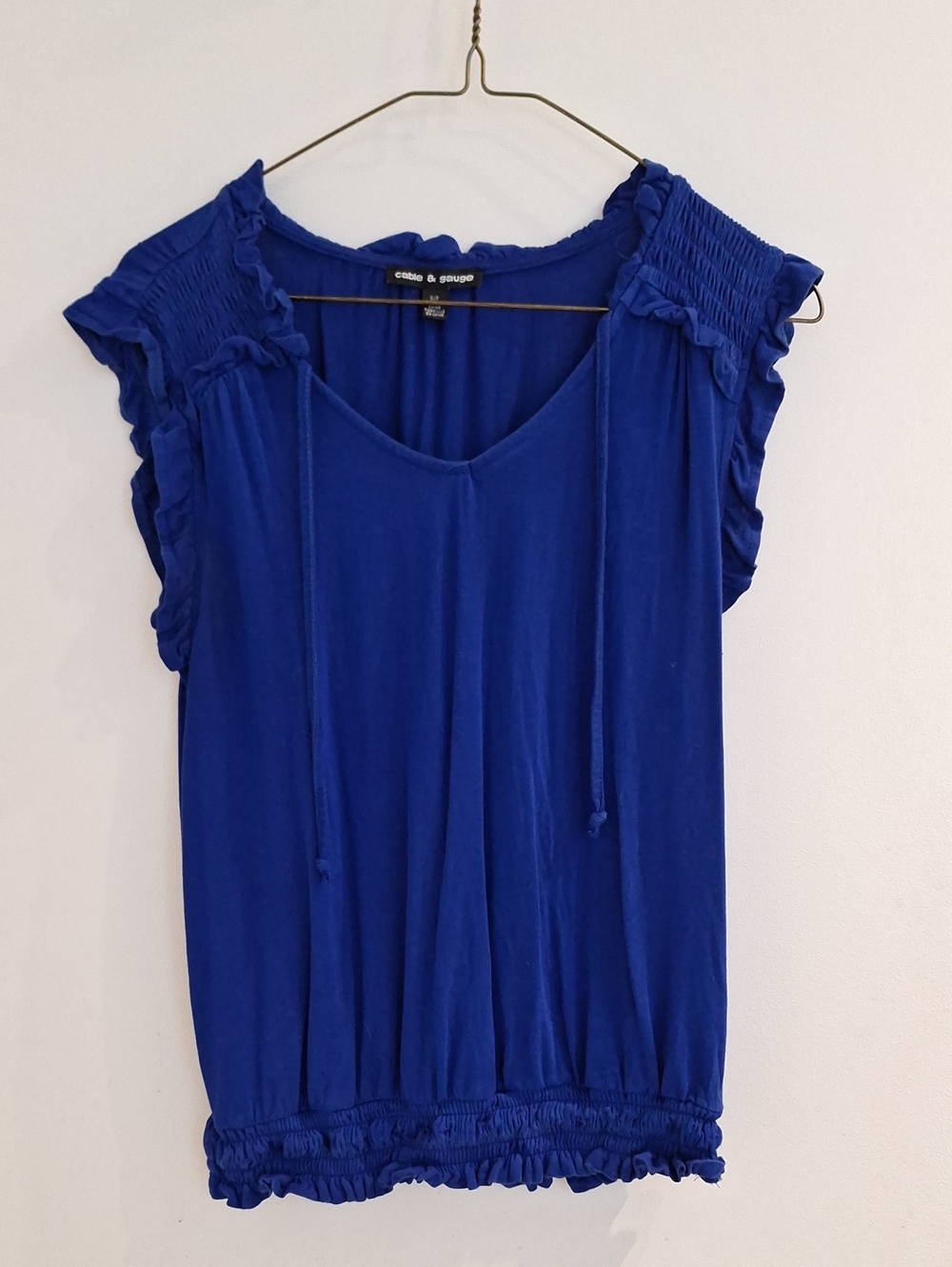 Cable & Gauge Royal Blue Ruffle Sleeve Tank